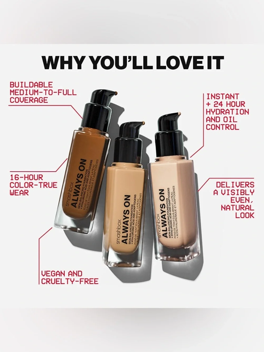Smashbox Always On Skin-Balancing Foundation - Light Beige, 2 bottles bundle